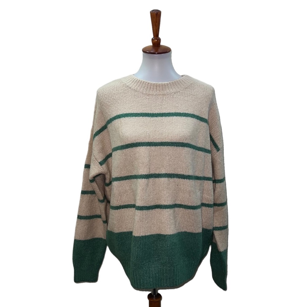 Lush Sweater Striped Green Cream Size Medium